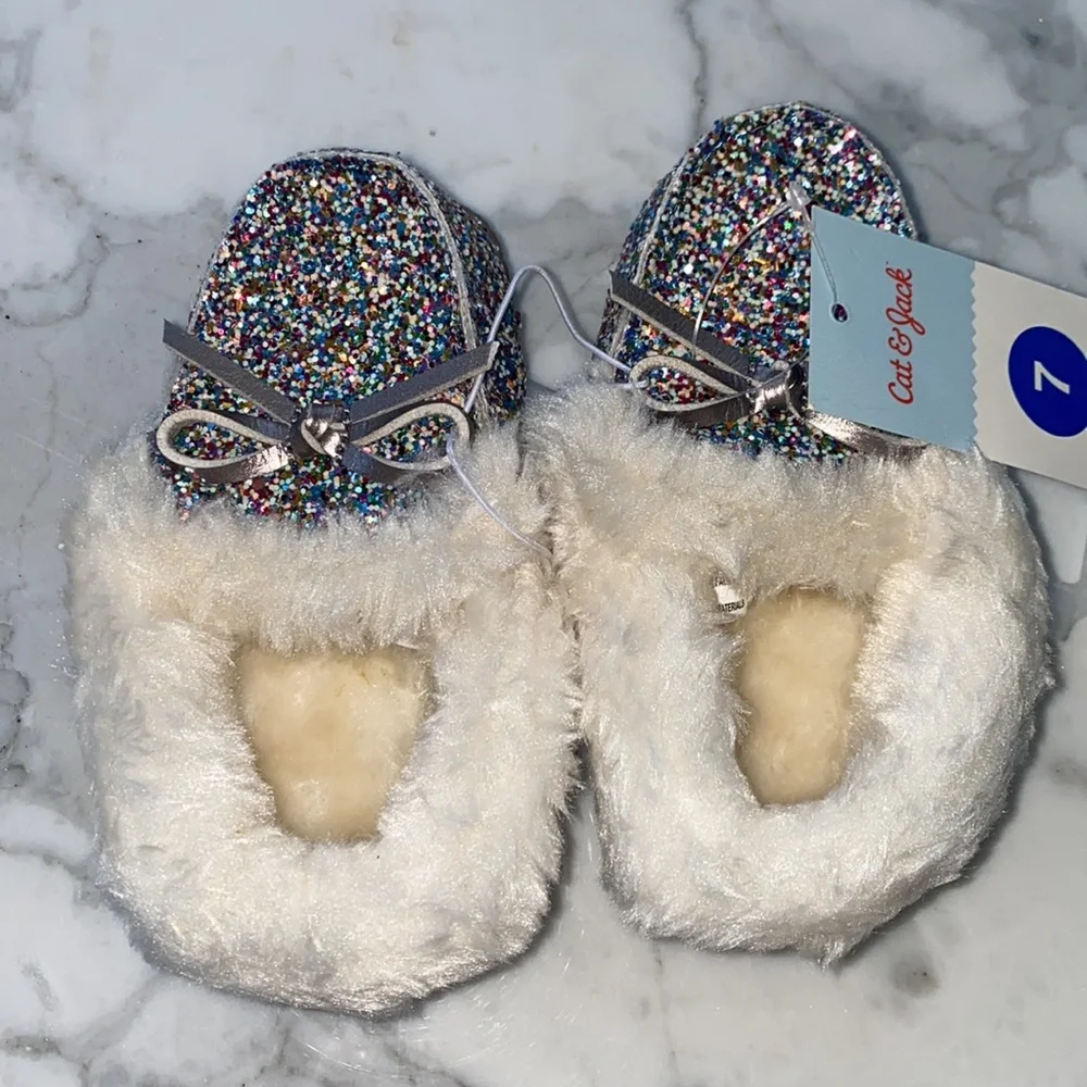 Cat and Jack Moccasins little girls‎ 7 glitter cozy